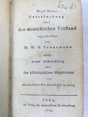 Untersuchung ueber den menschlichen Verstand, neu uebersezt von M.W.G. Tennemann. Jena: Verlag der Akademischen Buchhandlung, 1793.