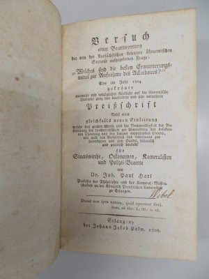 Versuch einer Beantwortung der von der Kursaechsischen Leipziger oekonomischen Societaet aufgegebenen Frage. Erlangen, Palm, 1806.