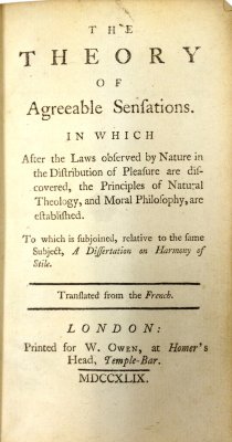 The Theory of Agreeable Sensations. London, W. Owen, 1749.