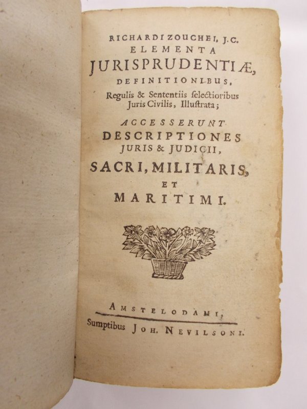 Elementa Jurisprudentiae Definitionibus, Regulis & Sententiis selectioribus Juris Civilis, Illustrata. Amsterdam, Sumptibus Joh. Nevilsoni, 1651.