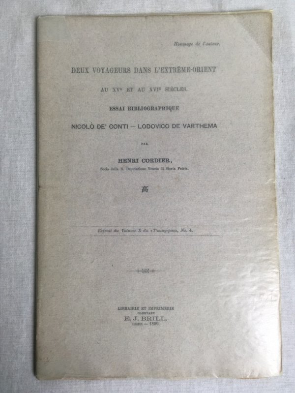 Deux Voyageurs dans l'Extreme-Orient au XVe et au XVIe siecles　-　Essai Bibliographique - Nicolo de Conti - Lodovico de Varthema　Librairie et Imprimerie ci-devant E.J. Brill, Leide, 1899..