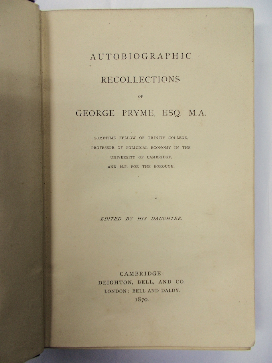 Autobiographic Recollections. Edited by His Daughter. Cambridge: Deighton, Bell, 1870.